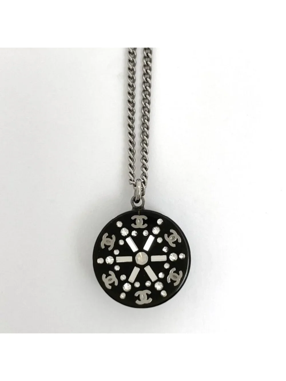 Chanel Necklace CC Logo Metal Plastic Silver